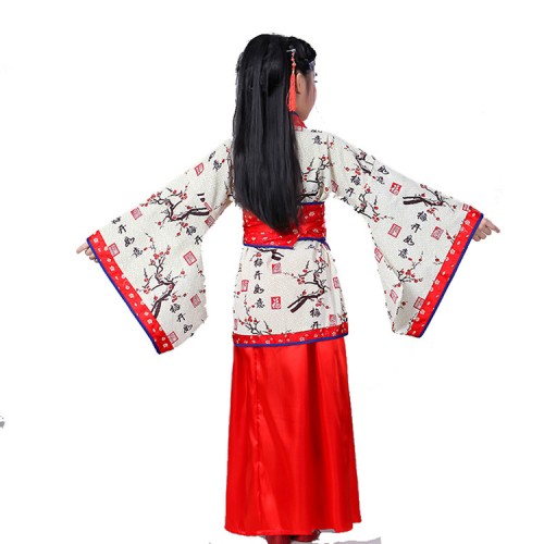 Children chinese folk dance costumes for girls red color ancient scholar Confucius drama cosplay hanfu zheng stage performance dresses